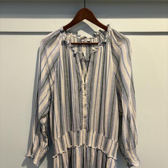 Rails Dress Womens XL Blue Purple Catania Stripe Crystal Smocked Ruffle Boho - Picture 3 of 16